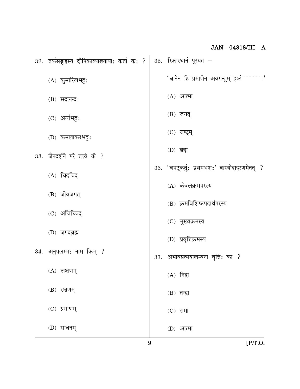 Maharashtra SET Sanskrit Question Paper III January 2018 8