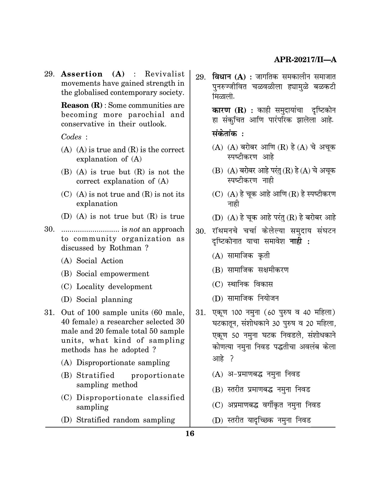Maharashtra SET Social Work Question Paper II April 2017 15