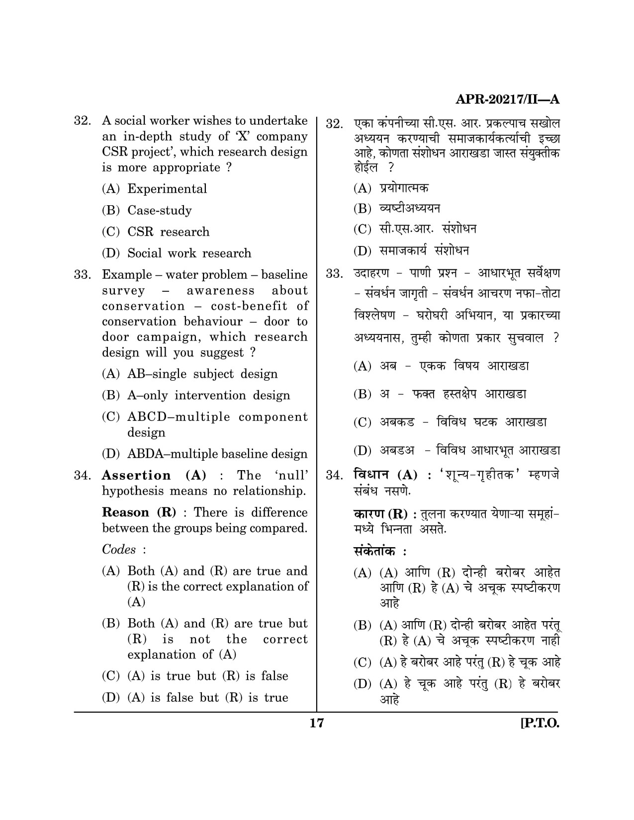 Maharashtra SET Social Work Question Paper II April 2017 16