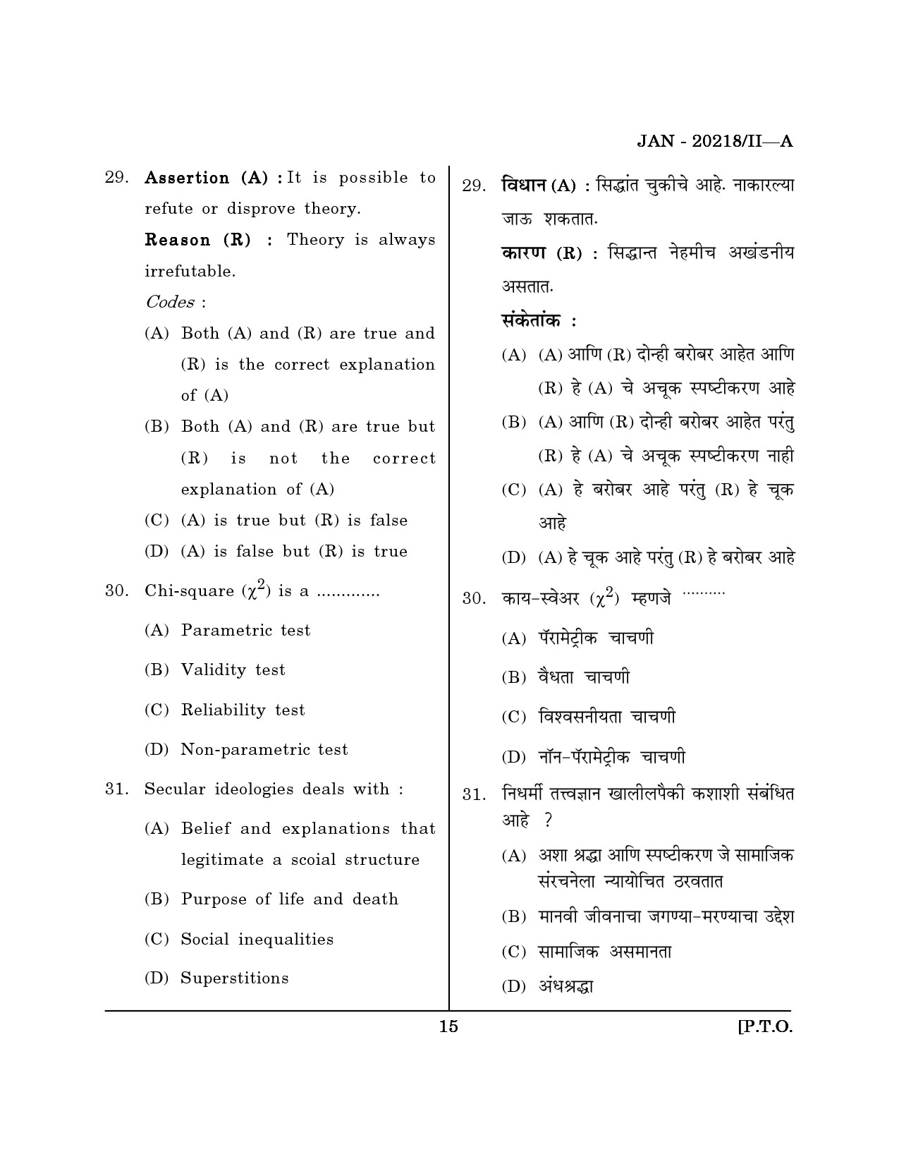 Maharashtra SET Social Work Question Paper II January 2018 14