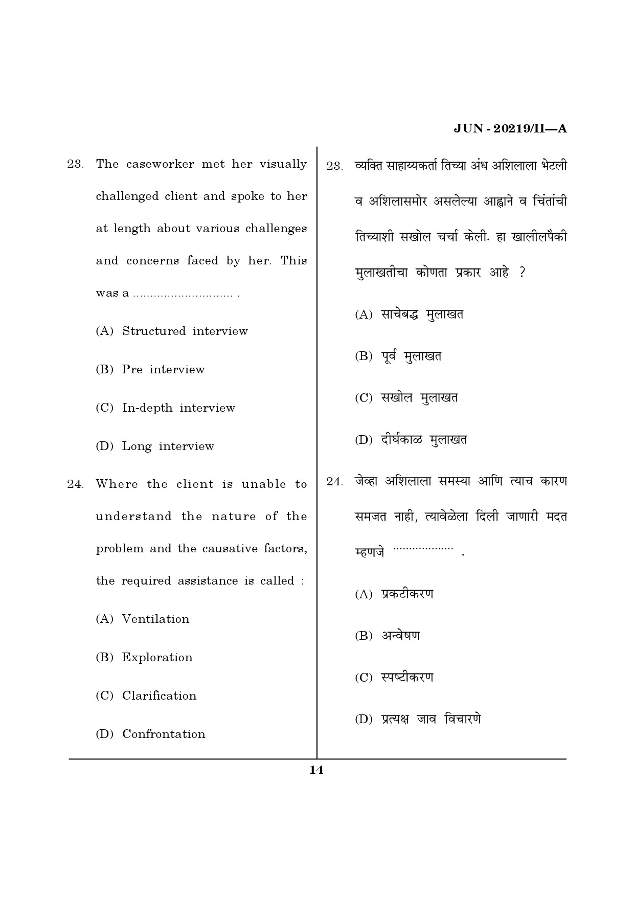 Maharashtra SET Social Work Question Paper II June 2019 13