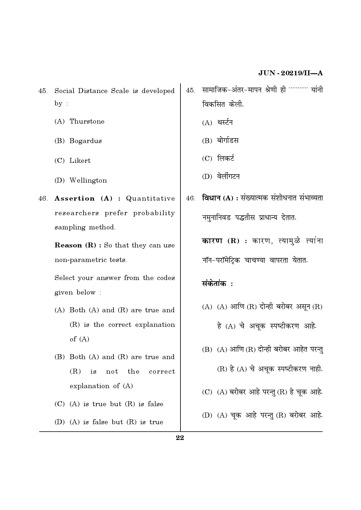 Maharashtra SET Social Work Question Paper II June 2019 21