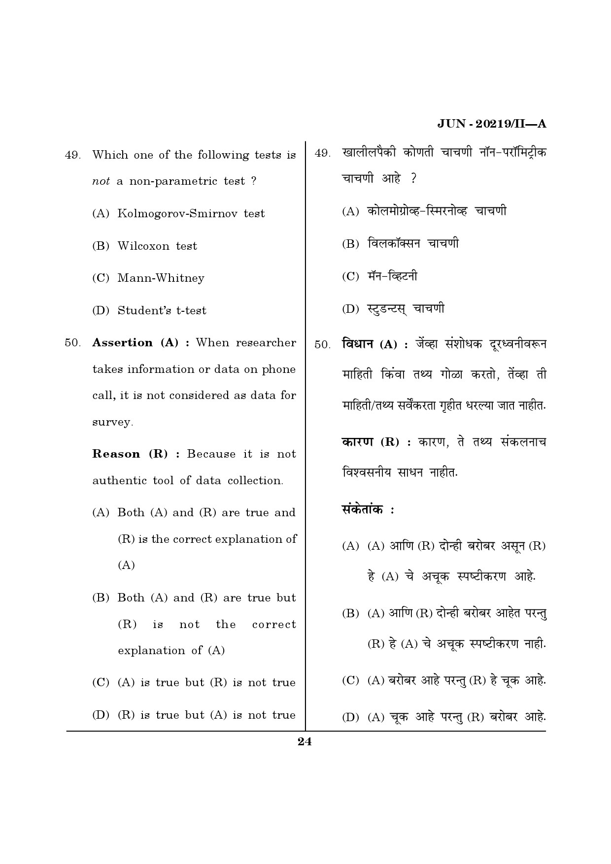 Maharashtra SET Social Work Question Paper II June 2019 23