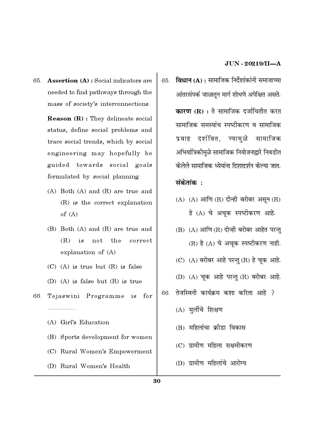 Maharashtra SET Social Work Question Paper II June 2019 29