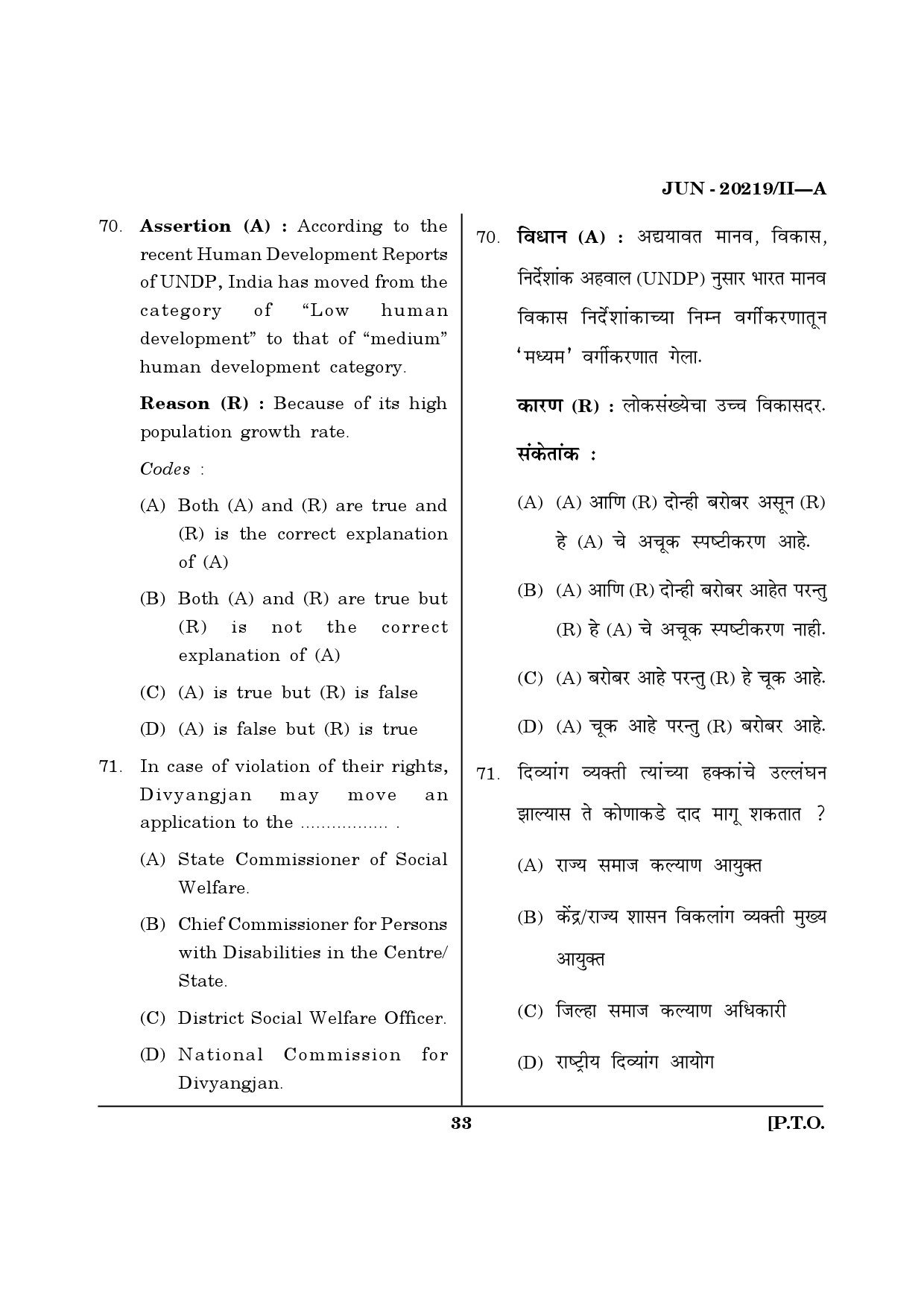Maharashtra SET Social Work Question Paper II June 2019 32