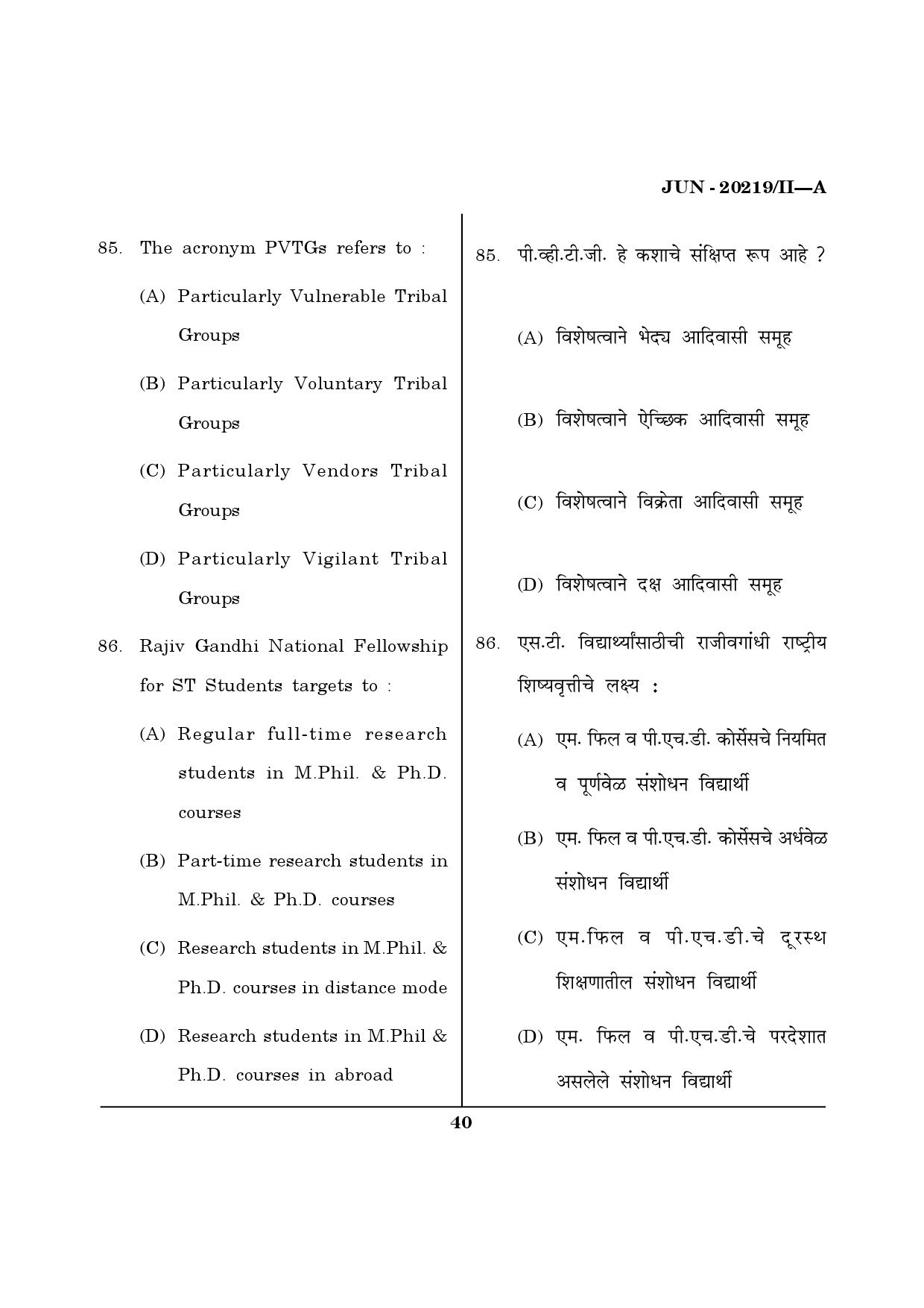 Maharashtra SET Social Work Question Paper II June 2019 39