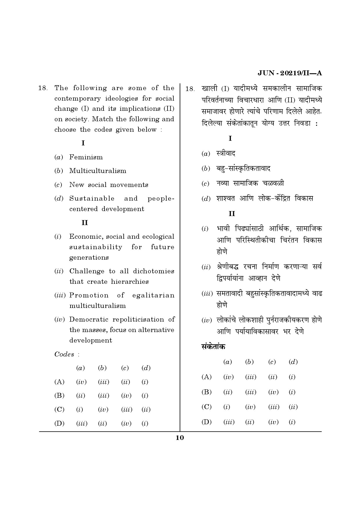 Maharashtra SET Social Work Question Paper II June 2019 9