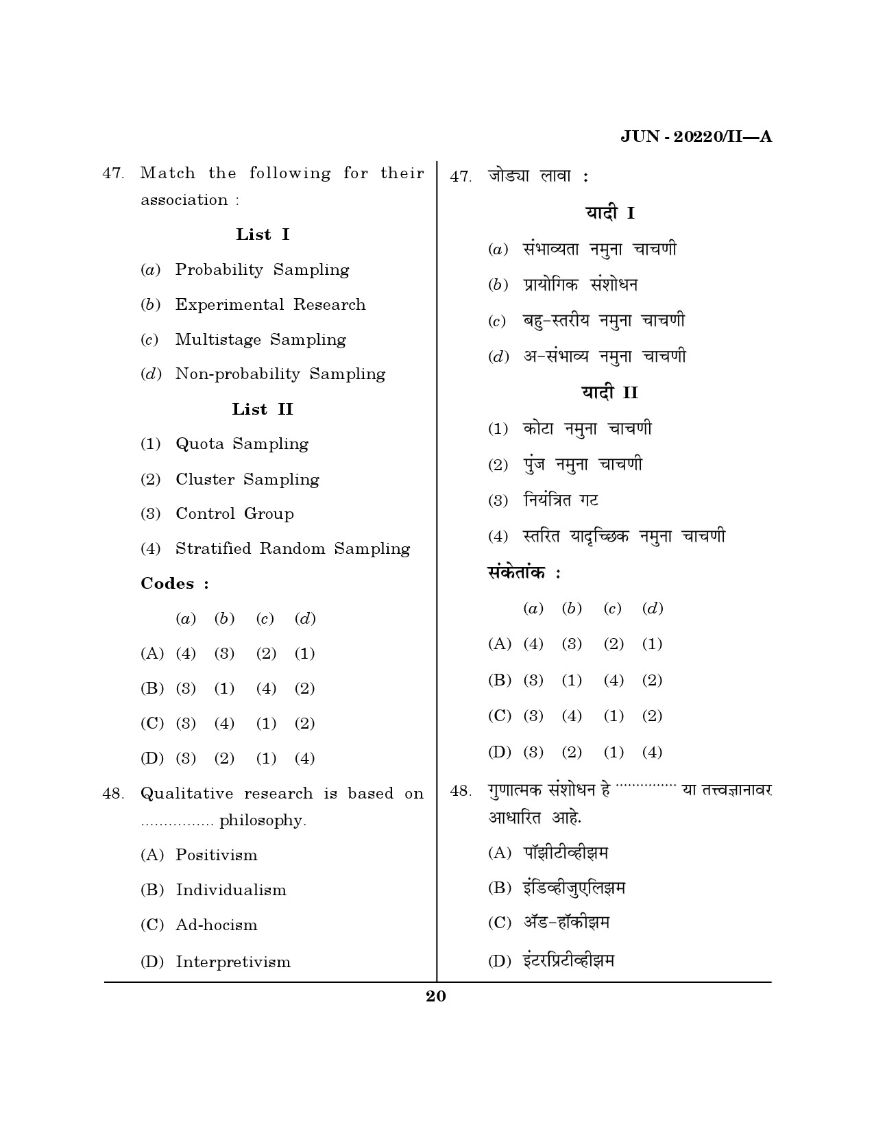 Maharashtra SET Social Work Question Paper II June 2020 19