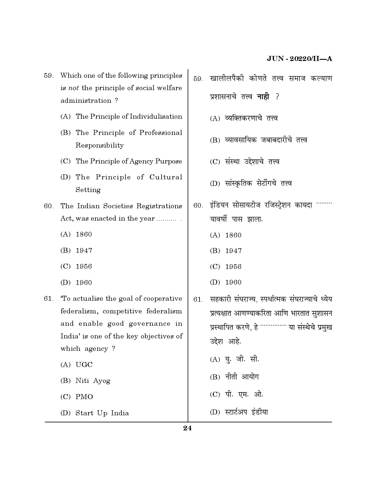 Maharashtra SET Social Work Question Paper II June 2020 23