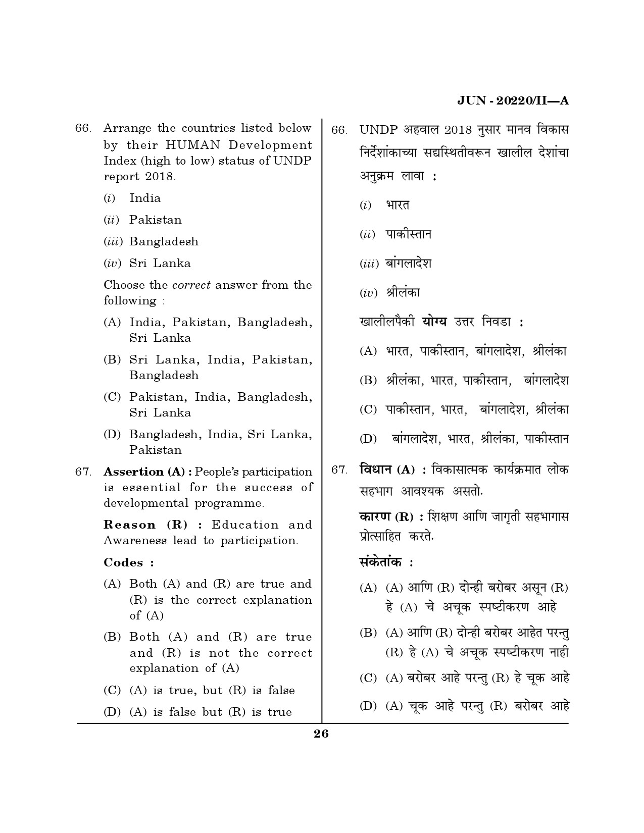 Maharashtra SET Social Work Question Paper II June 2020 25