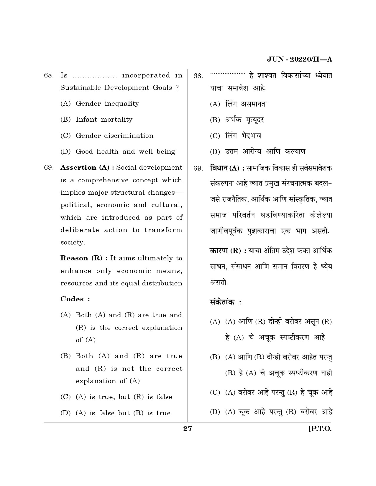 Maharashtra SET Social Work Question Paper II June 2020 26