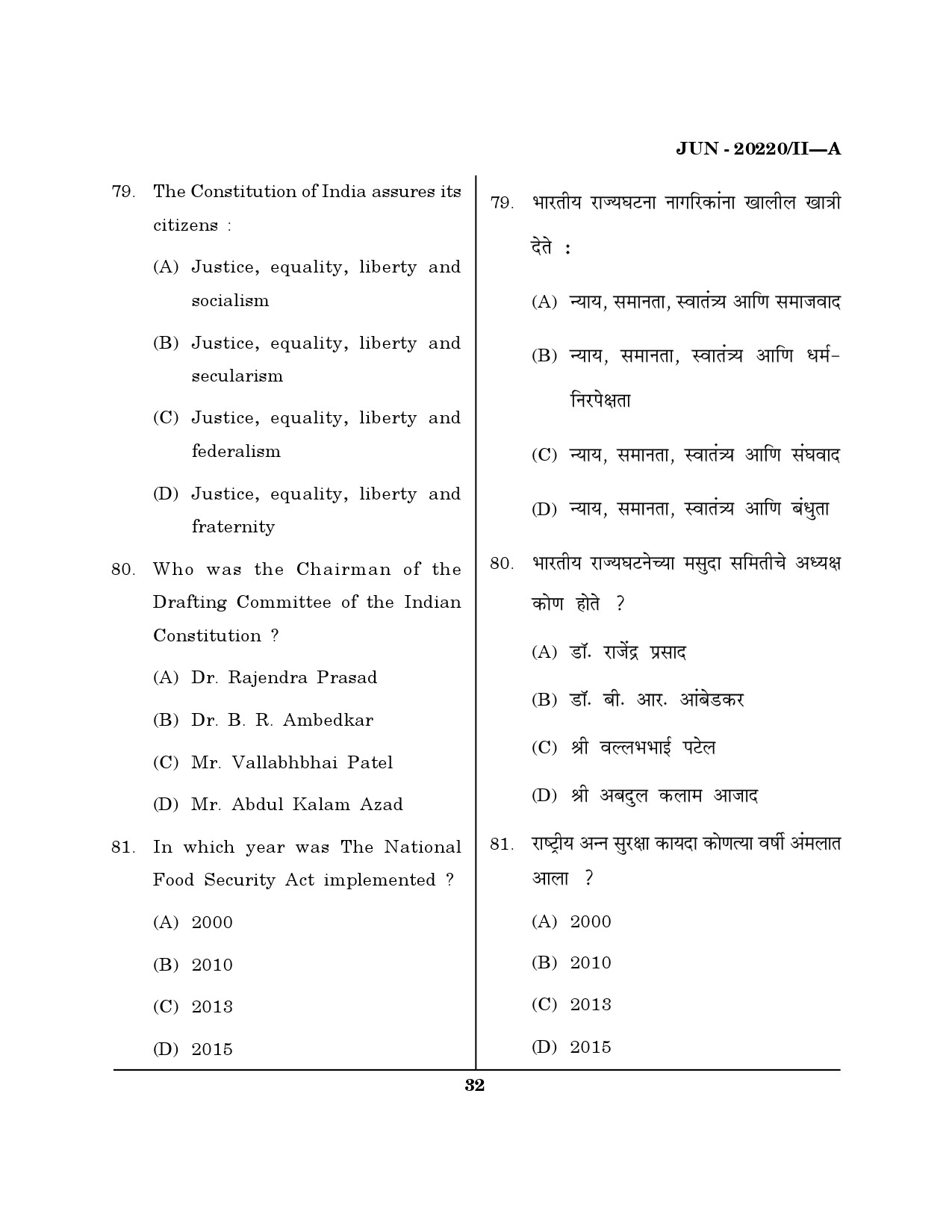 Maharashtra SET Social Work Question Paper II June 2020 31
