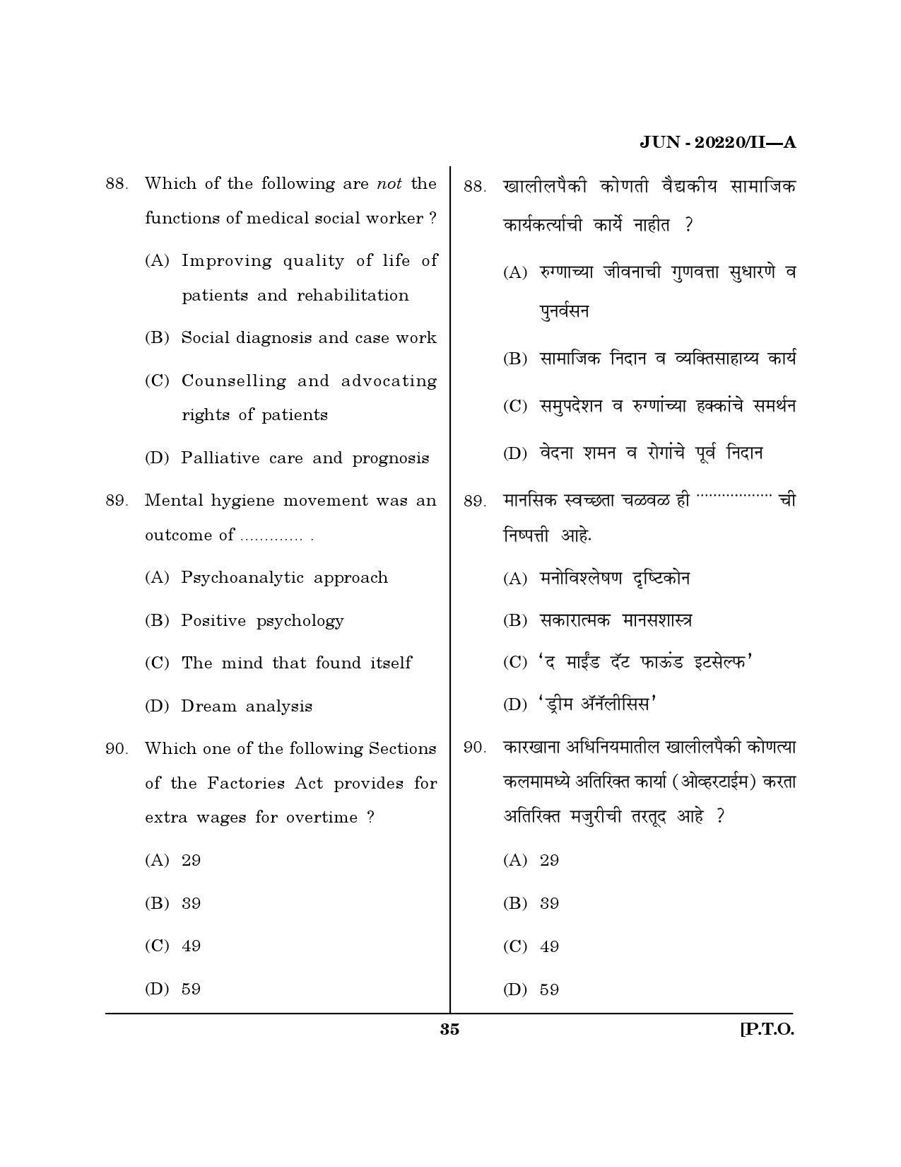 Maharashtra SET Social Work Question Paper II June 2020 34