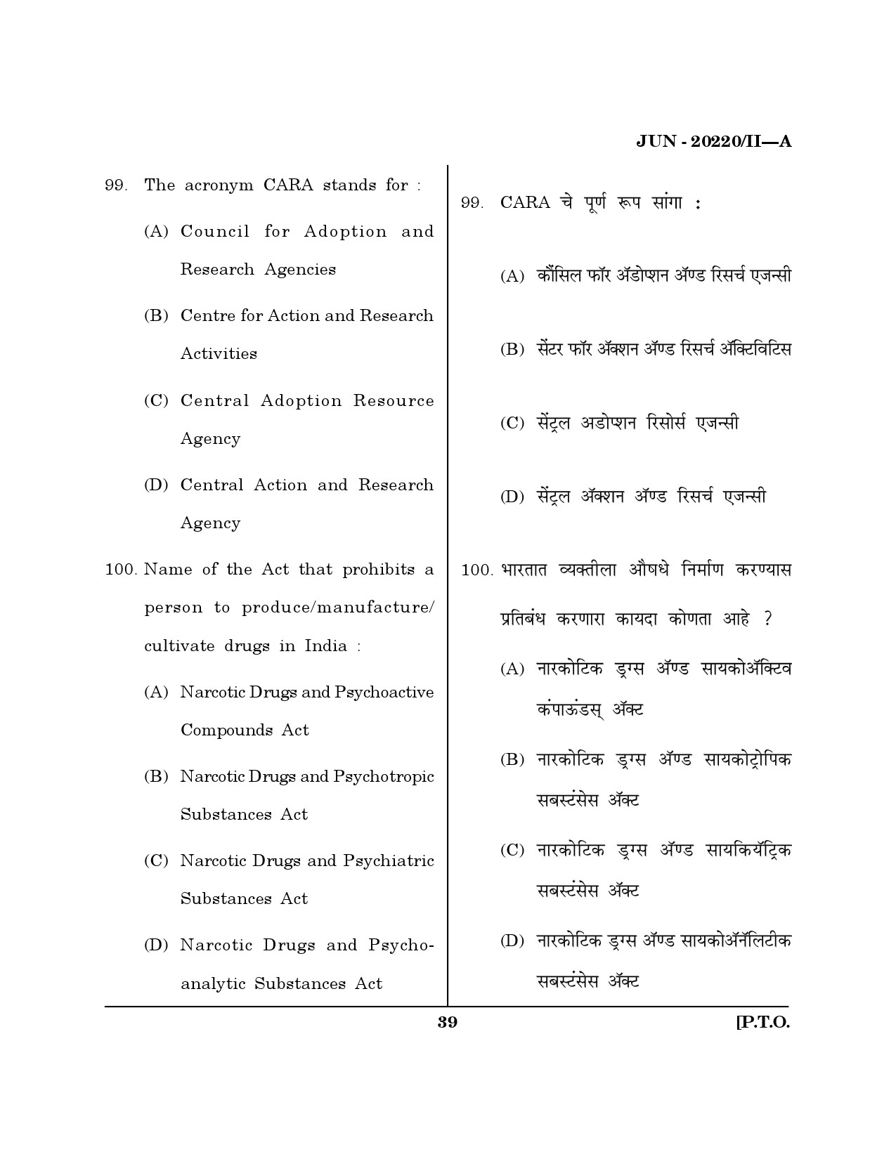 Maharashtra SET Social Work Question Paper II June 2020 38