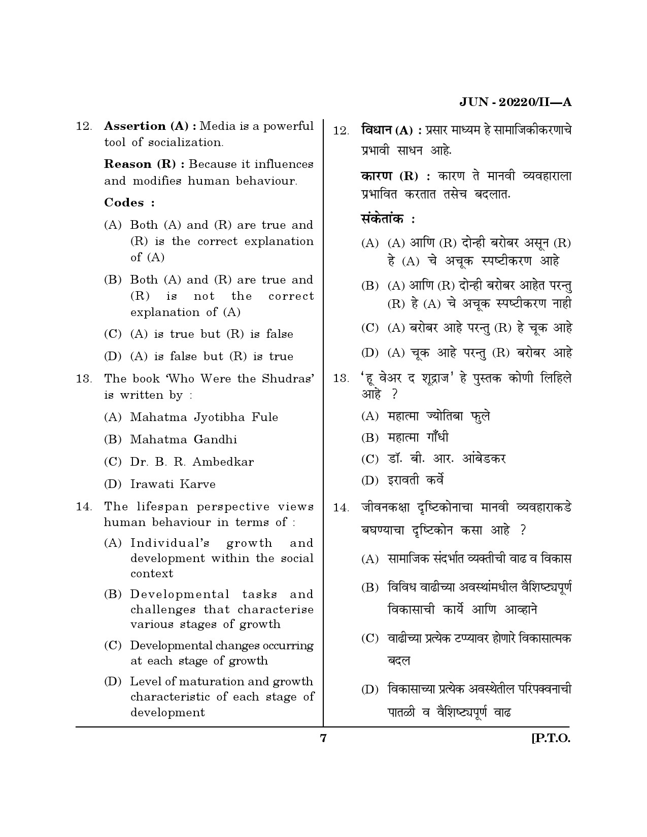 Maharashtra SET Social Work Question Paper II June 2020 6