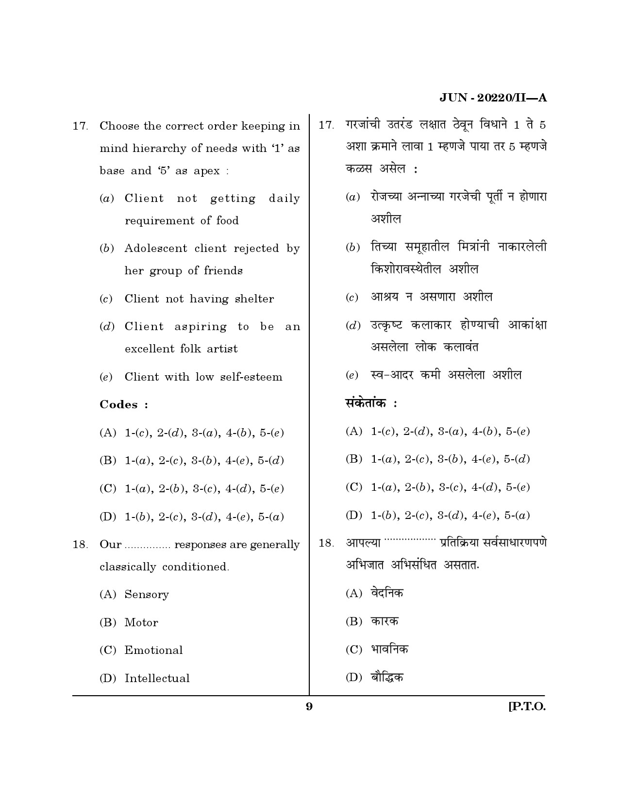 Maharashtra SET Social Work Question Paper II June 2020 8