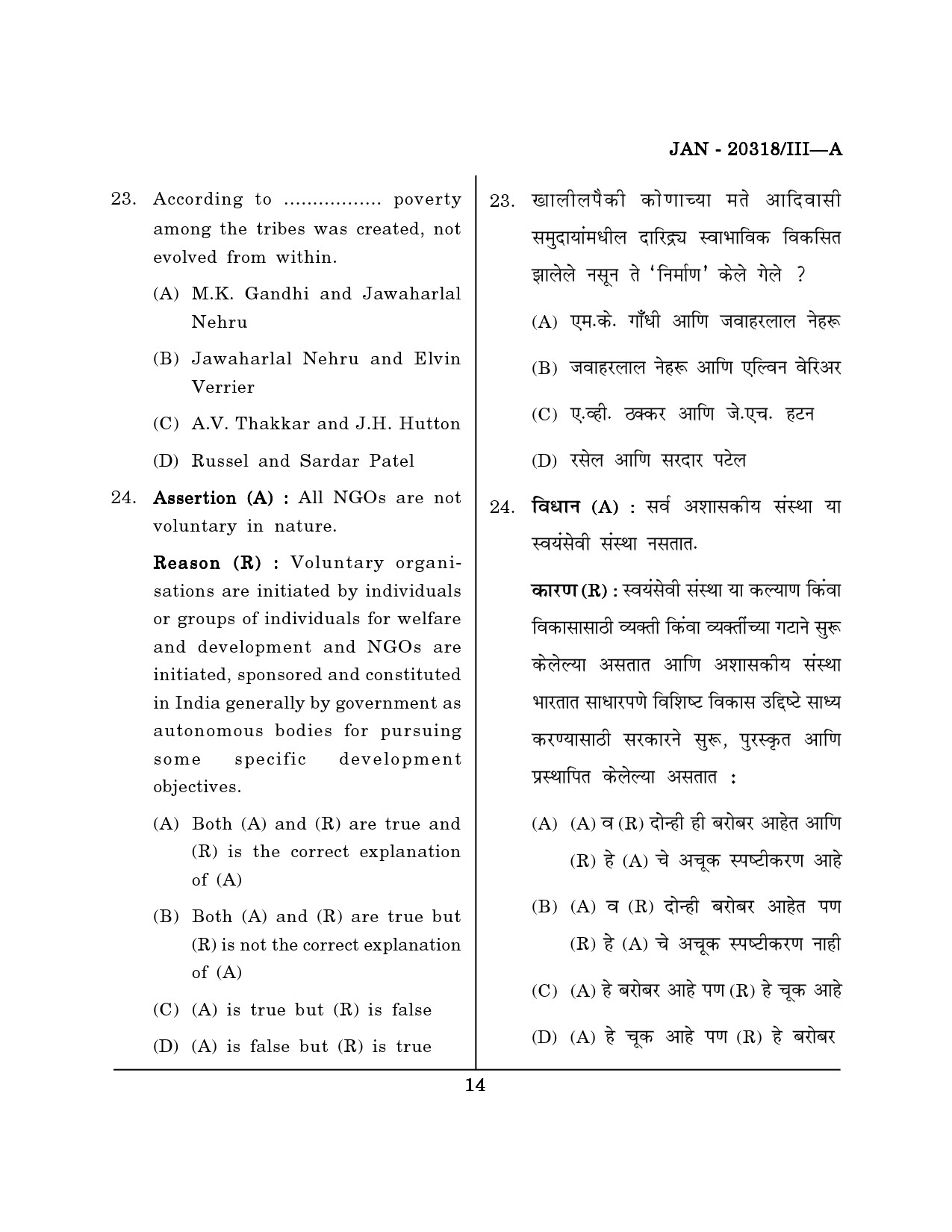 Maharashtra SET Social Work Question Paper III January 2018 13