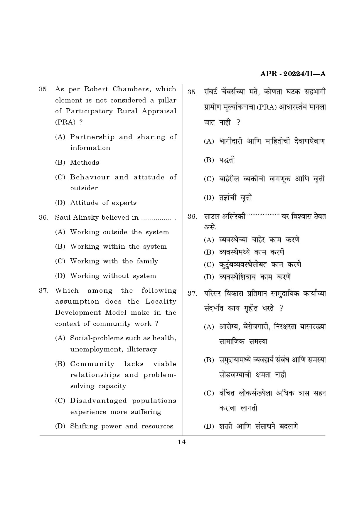 MH SET Social Work Question Paper II April 2024 13