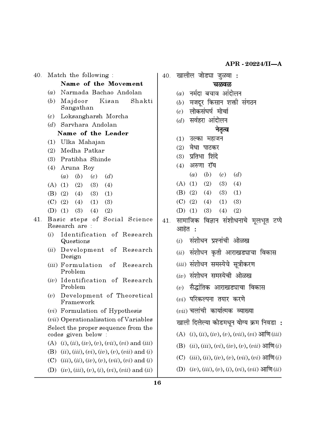 MH SET Social Work Question Paper II April 2024 15