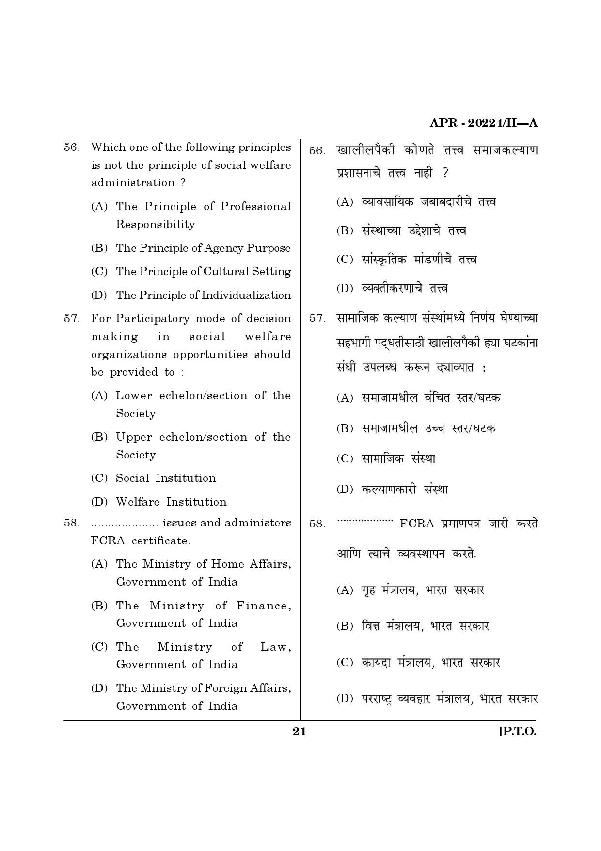 MH SET Social Work Question Paper II April 2024 20