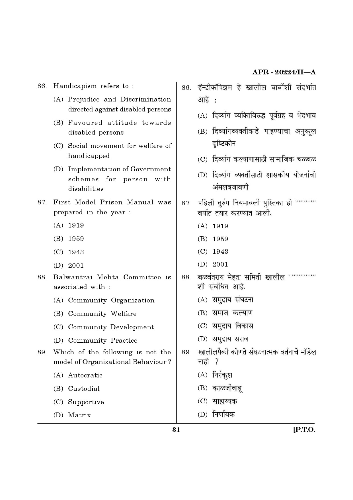 MH SET Social Work Question Paper II April 2024 30