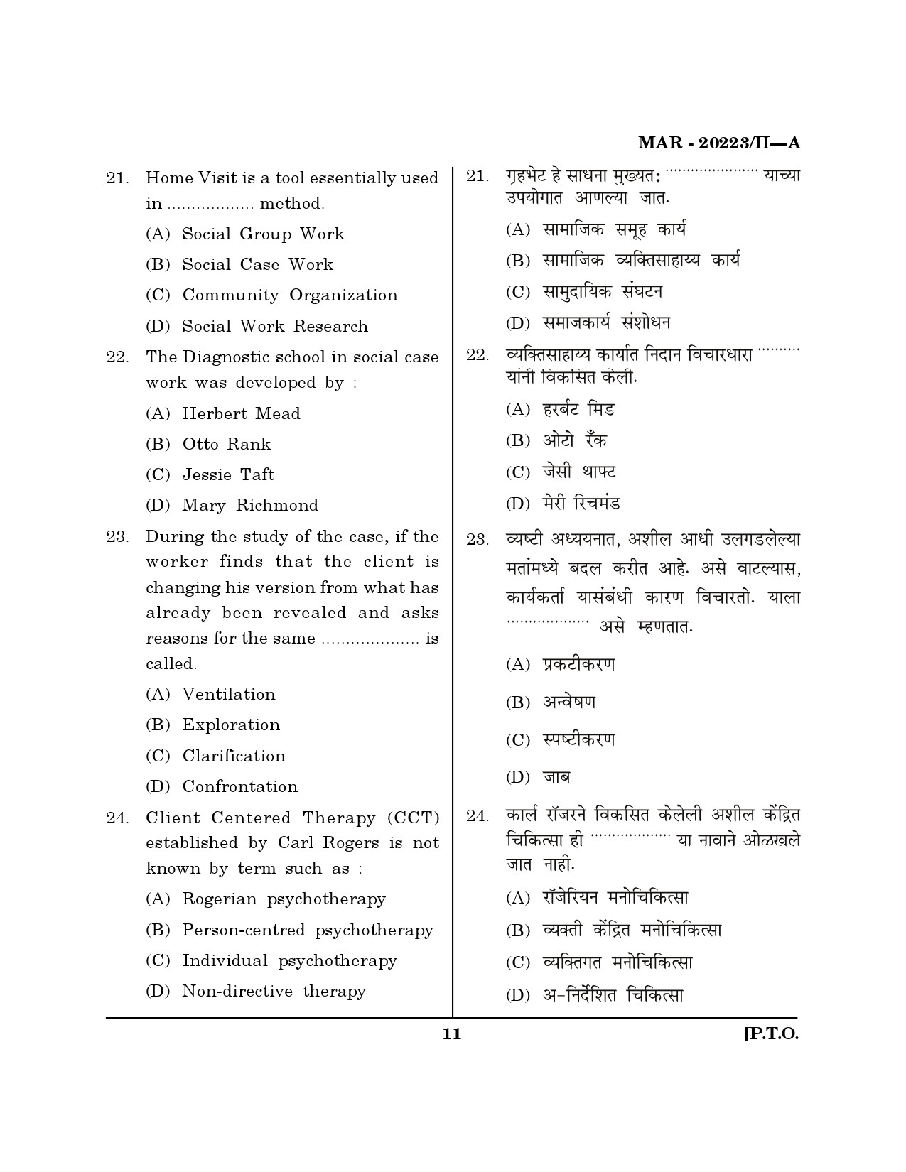 MH SET Social Work Question Paper II March 2023 10