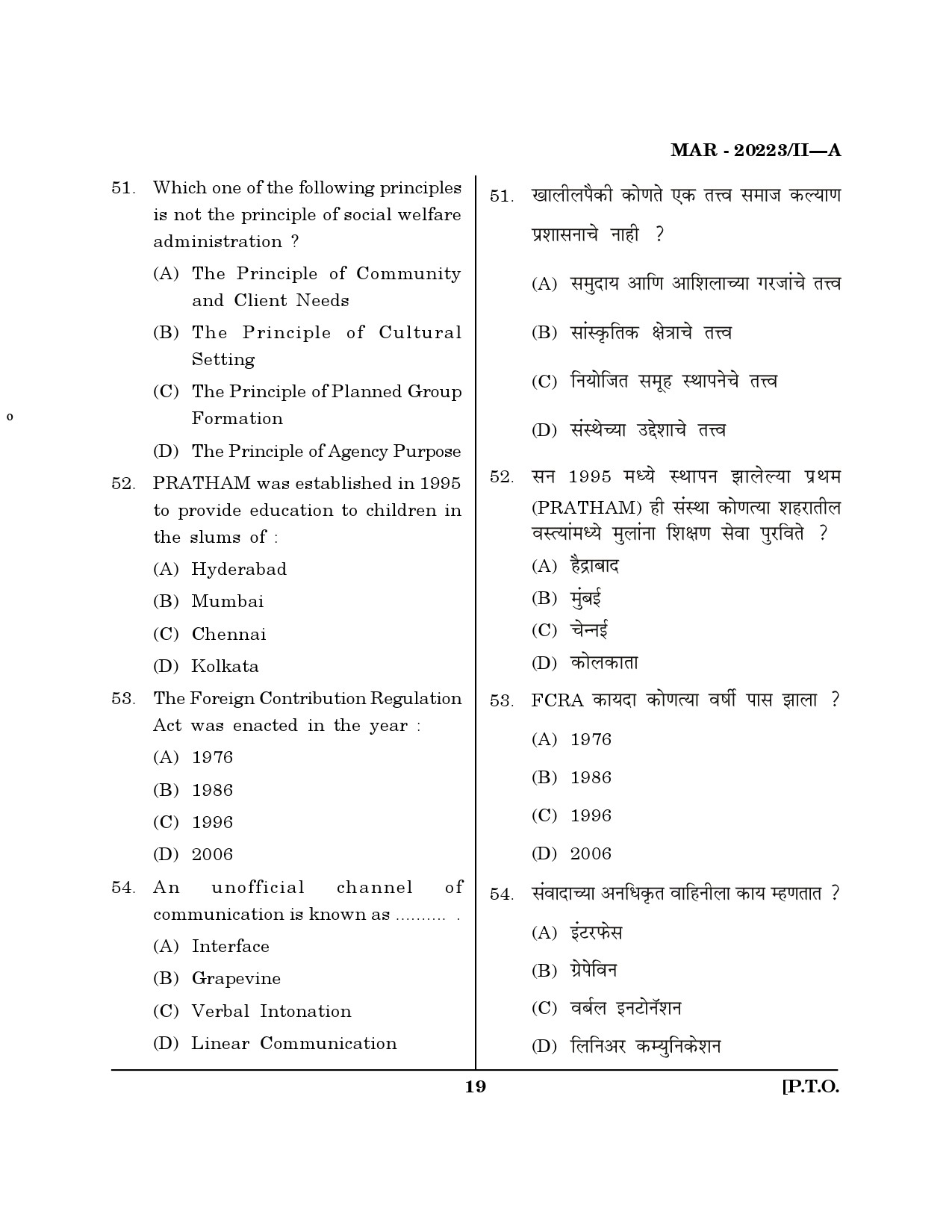 MH SET Social Work Question Paper II March 2023 18