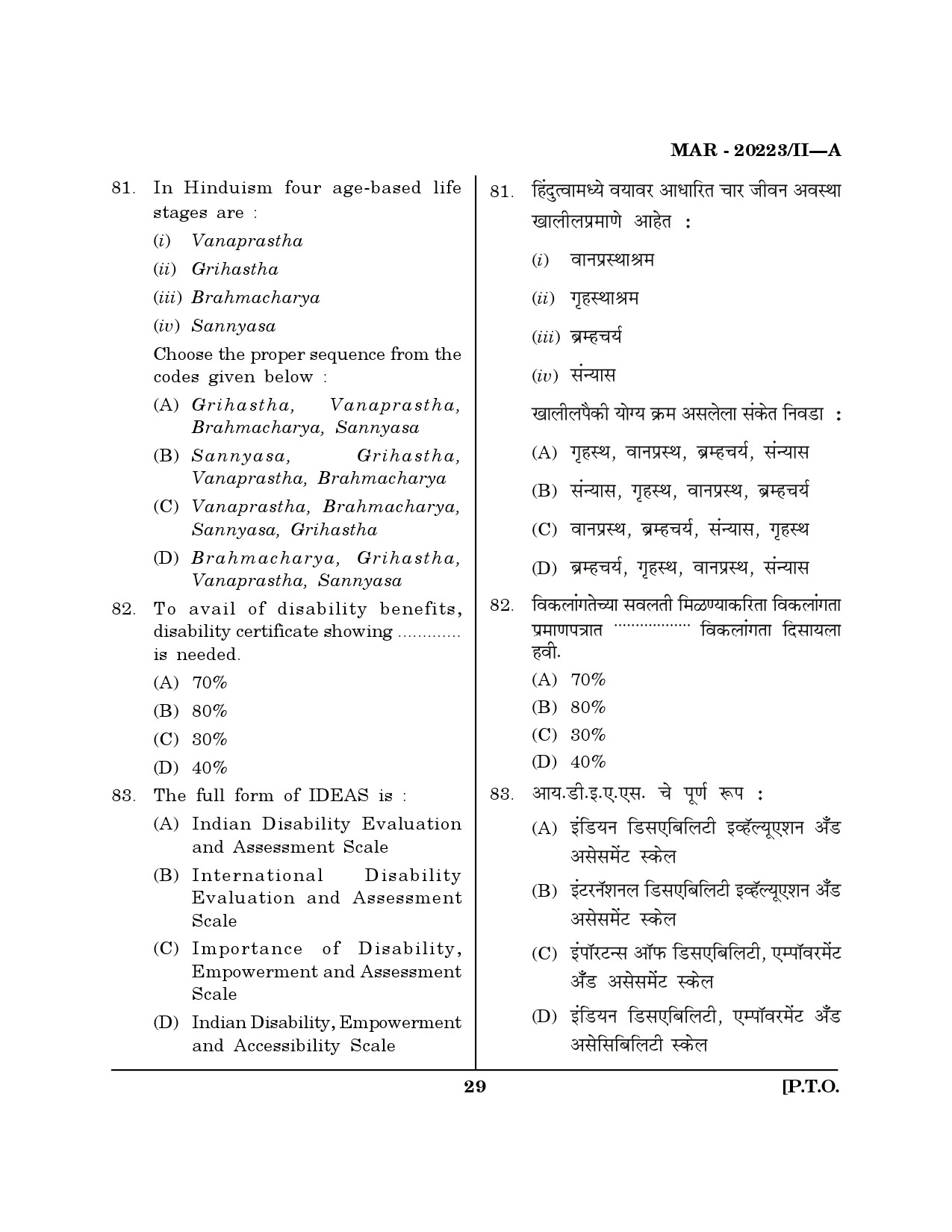 MH SET Social Work Question Paper II March 2023 28