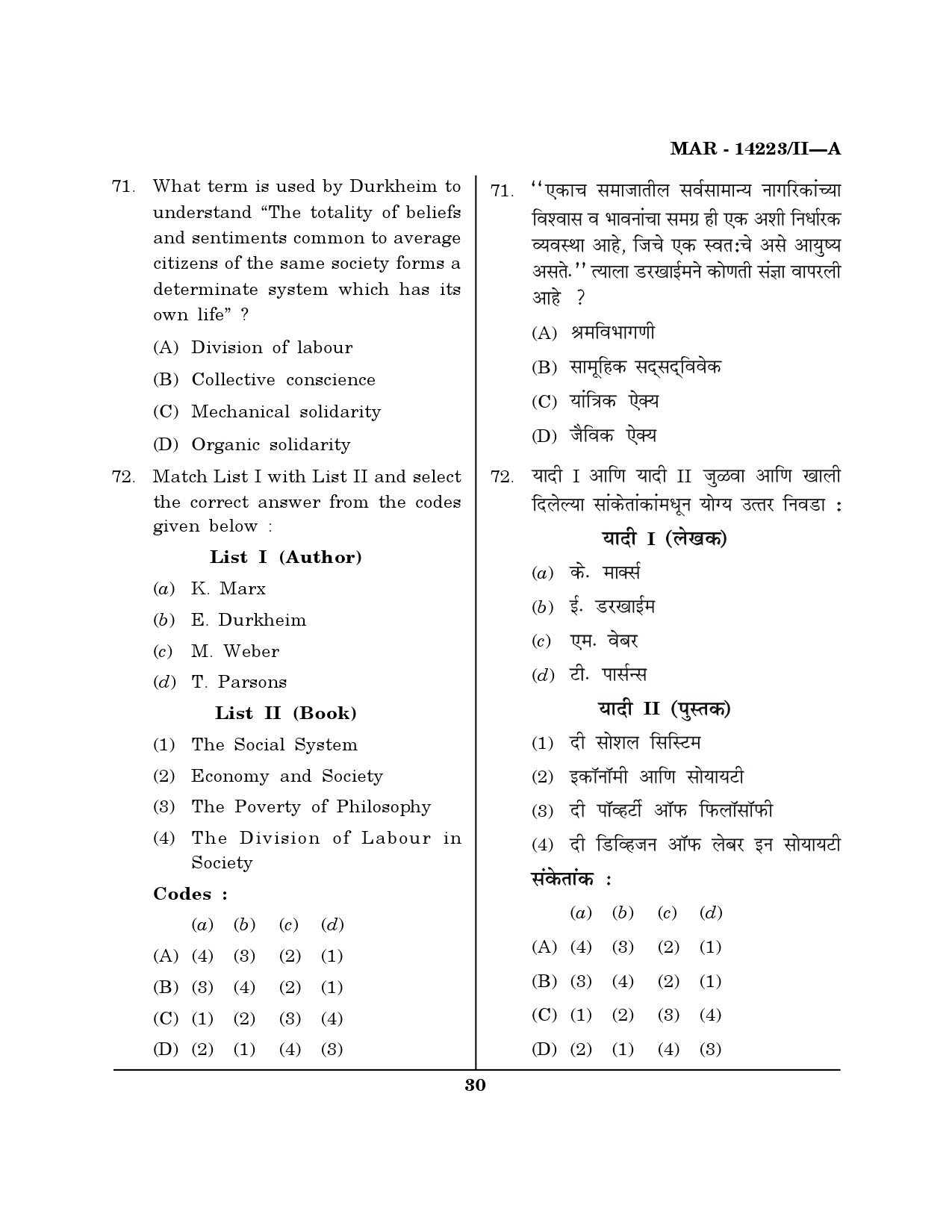 MH SET Sociology Question Paper II March 2023 29