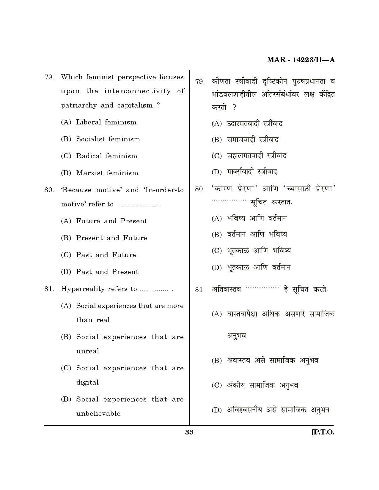 MH SET Sociology Question Paper II March 2023 32