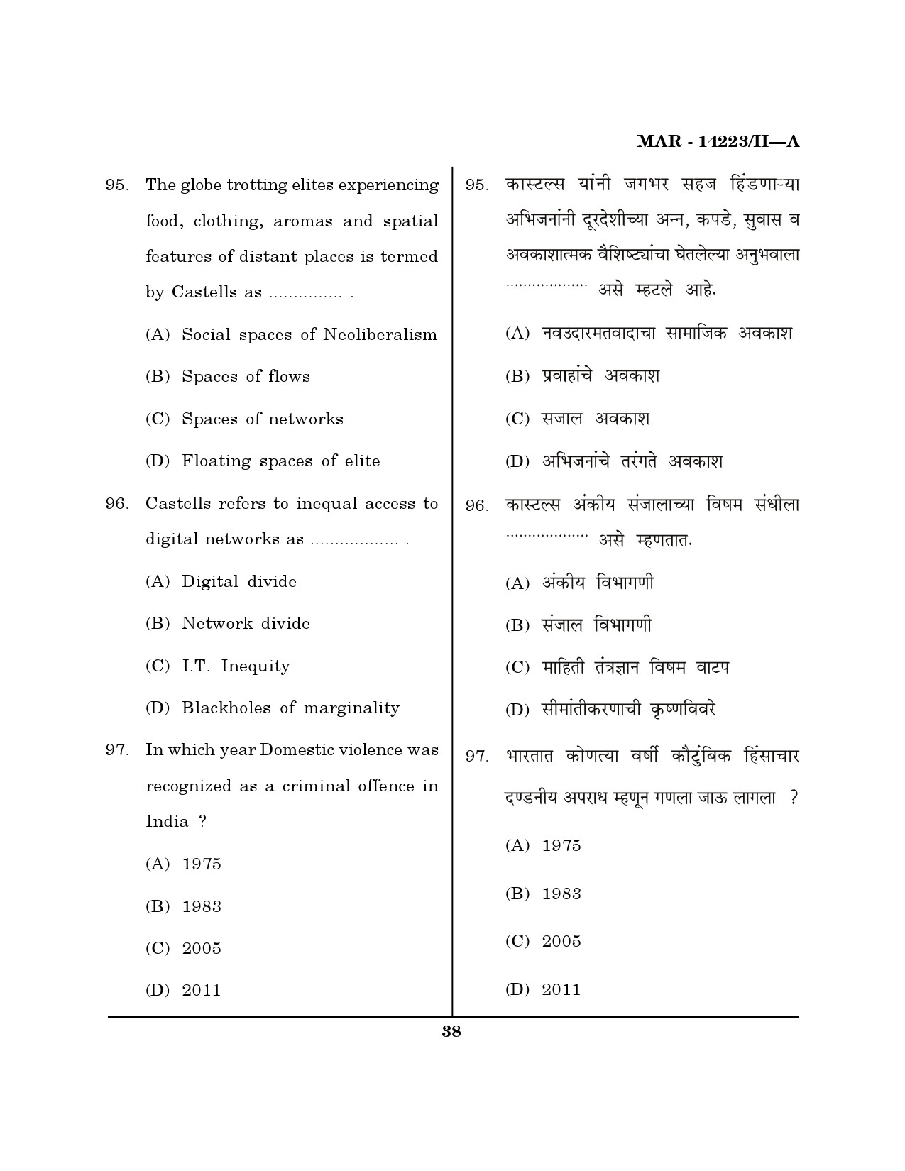 MH SET Sociology Question Paper II March 2023 37