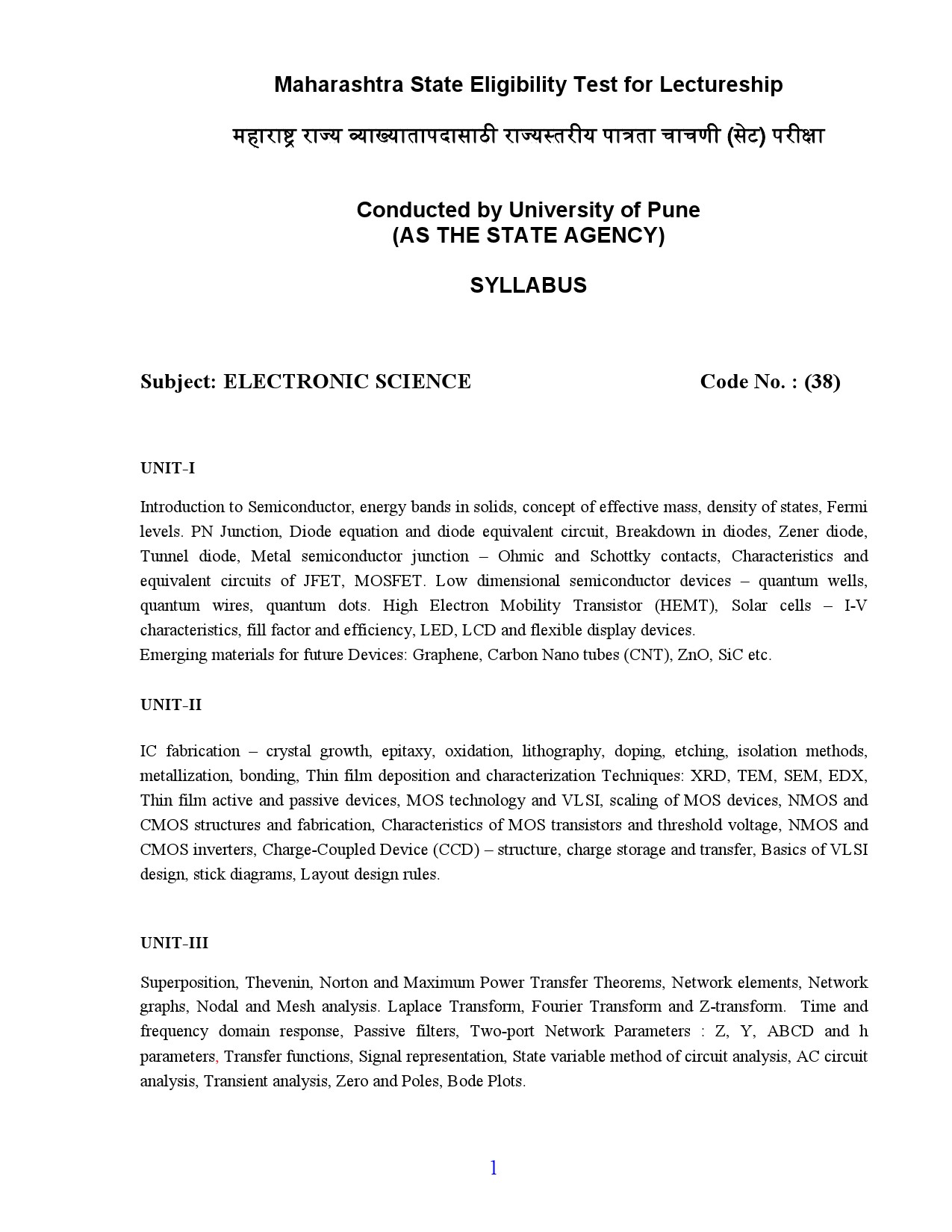 Maharashtra State Eligibility Test Electronics Science Syllabus 2023 1