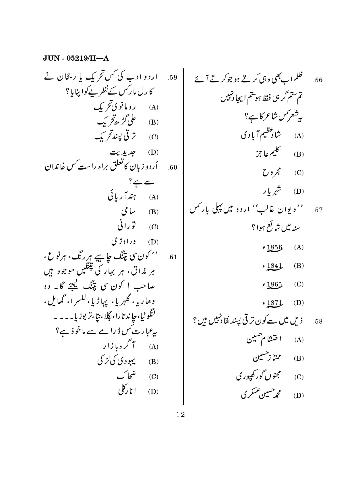 Maharashtra SET Urdu Question Paper II June 2019 11