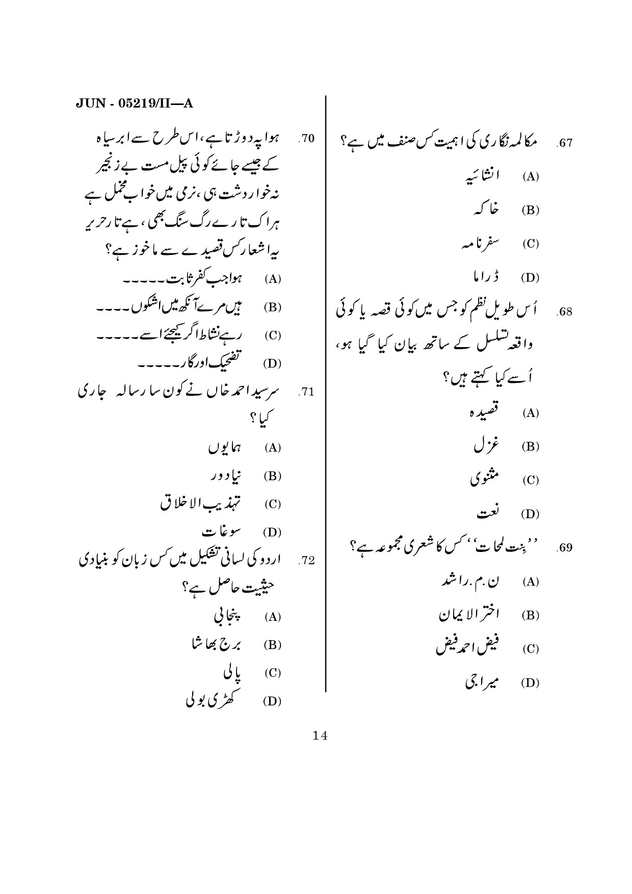 Maharashtra SET Urdu Question Paper II June 2019 13