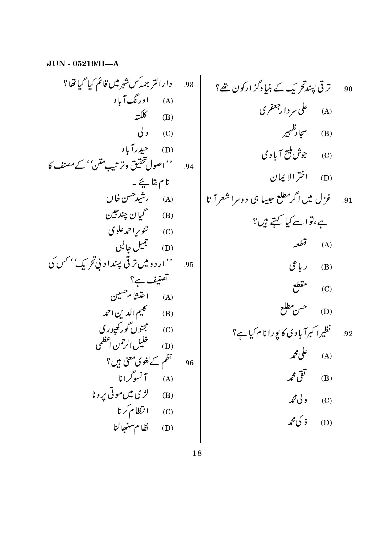 Maharashtra SET Urdu Question Paper II June 2019 17