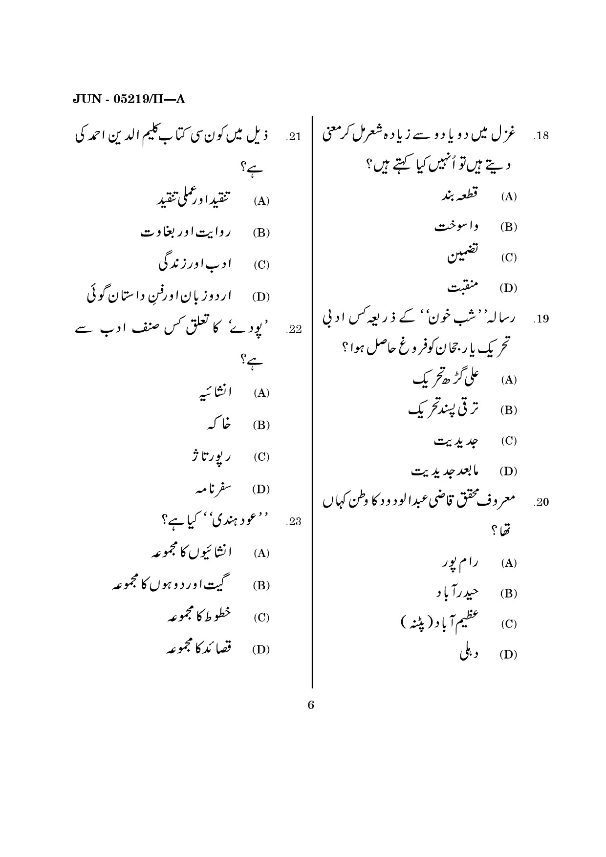 Maharashtra SET Urdu Question Paper II June 2019 5