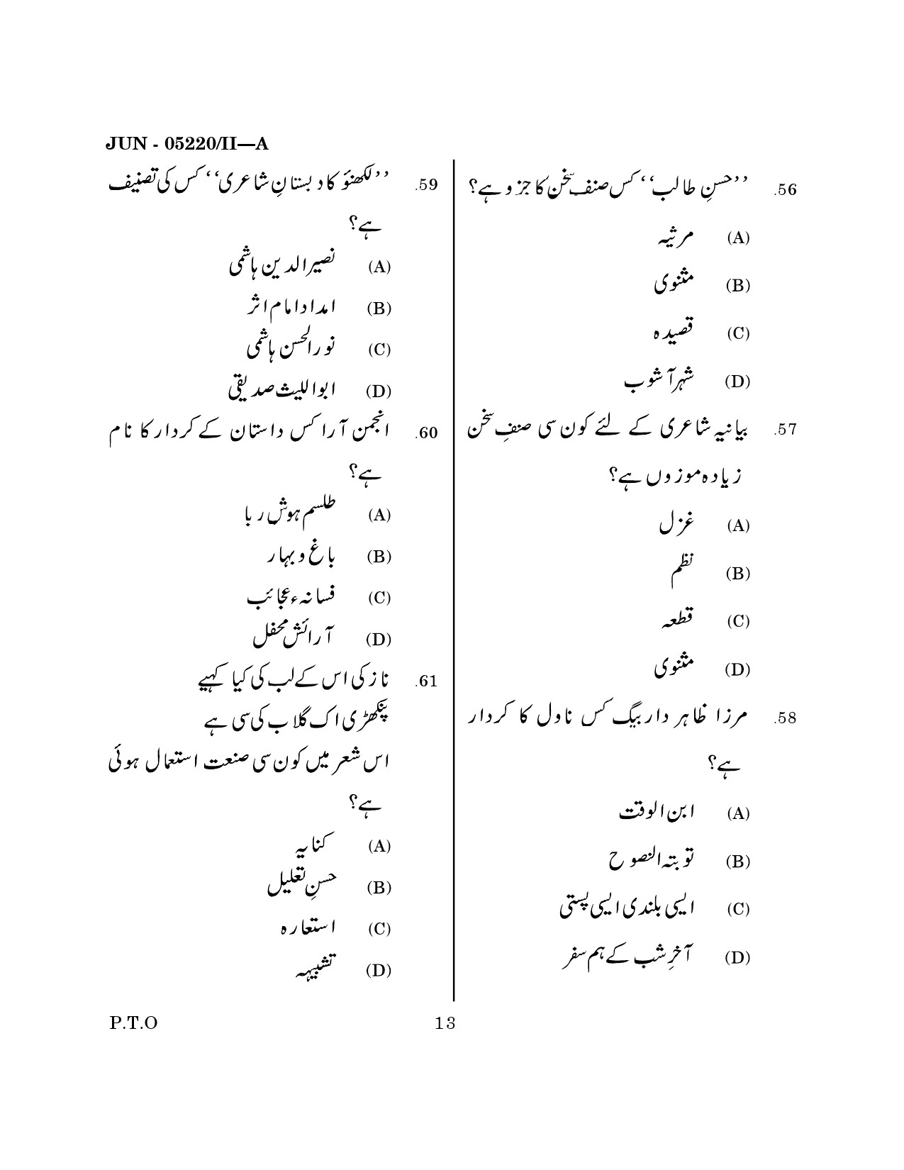 Maharashtra SET Urdu Question Paper II June 2020 12