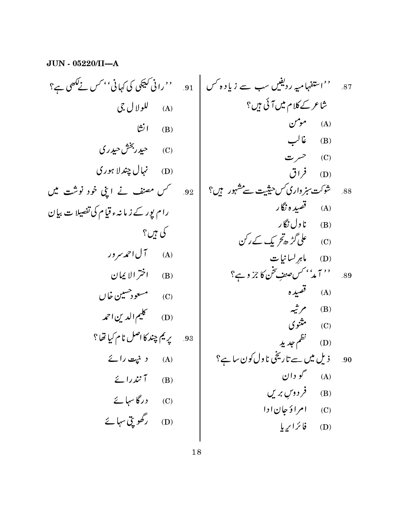 Maharashtra SET Urdu Question Paper II June 2020 17