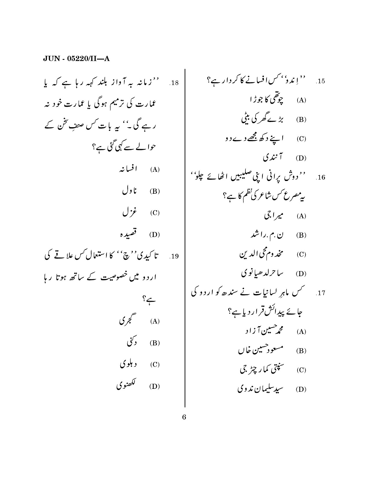 Maharashtra SET Urdu Question Paper II June 2020 5