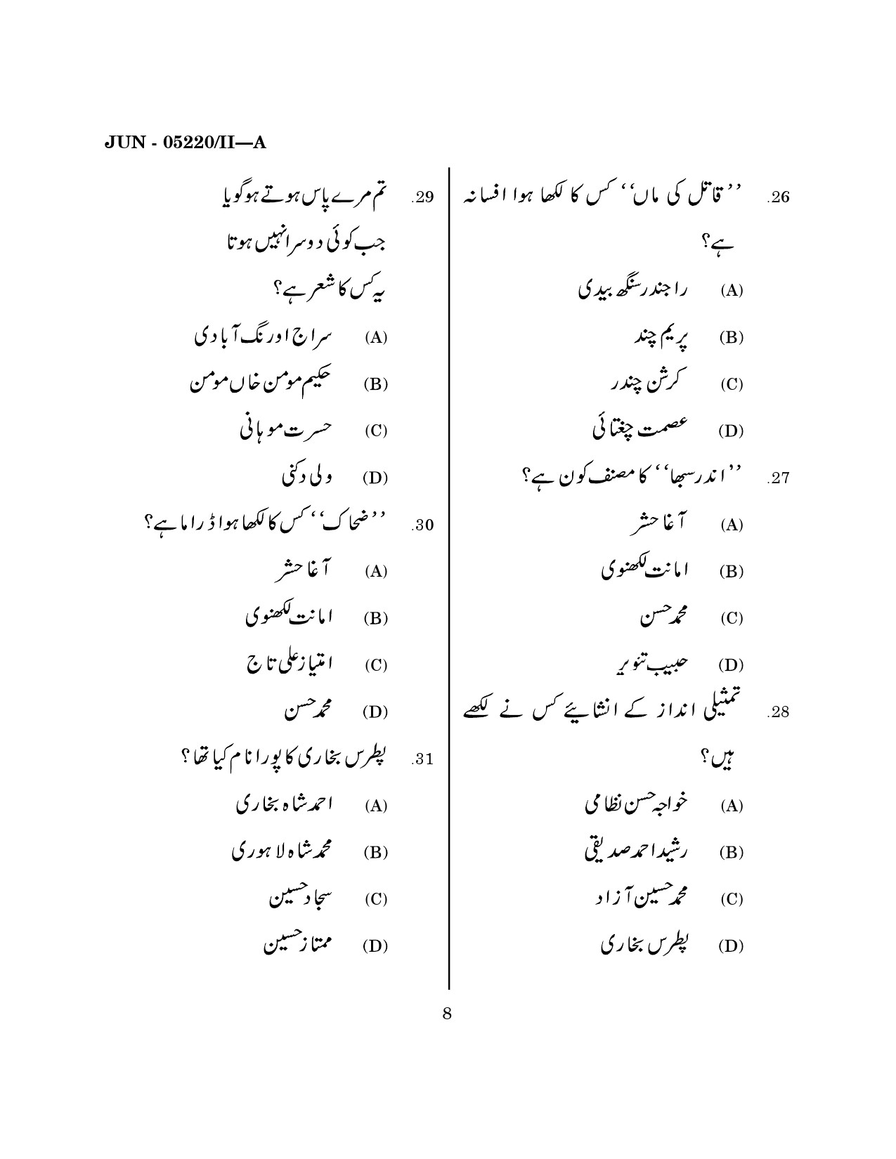 Maharashtra SET Urdu Question Paper II June 2020 7