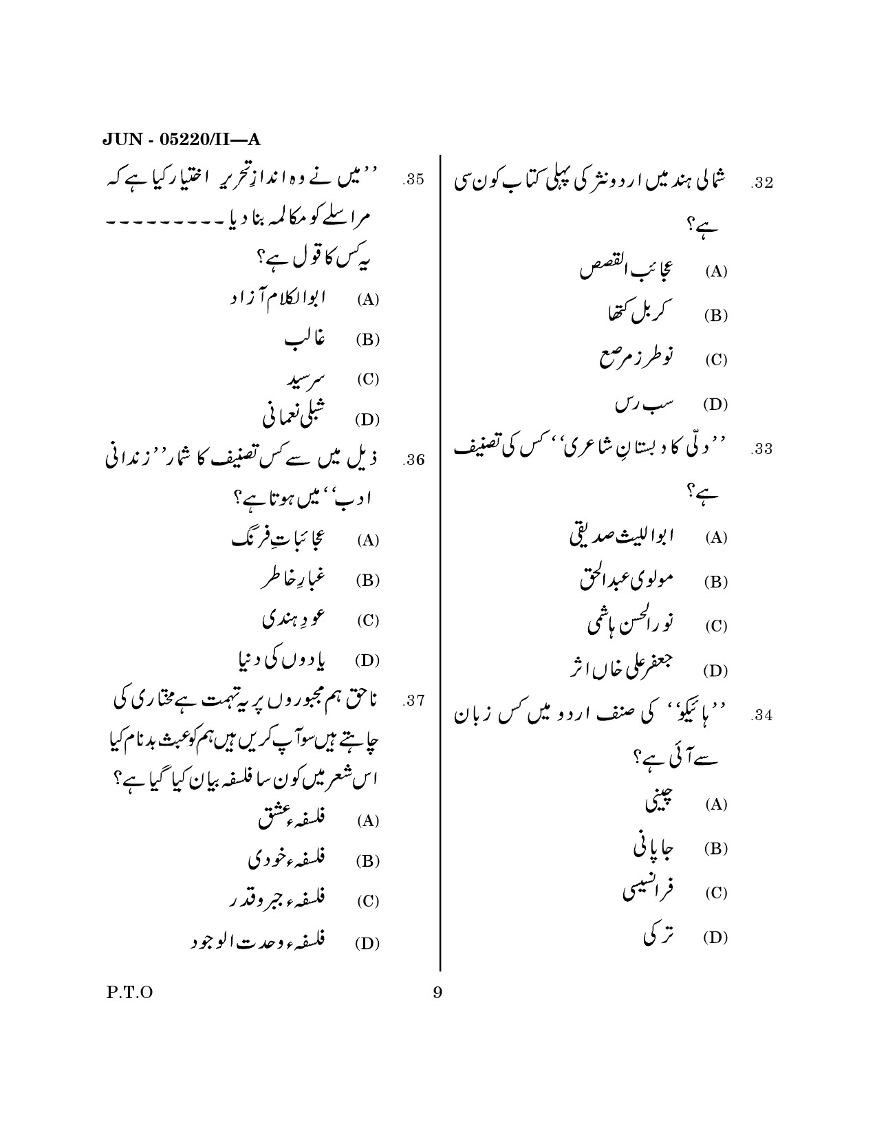 Maharashtra SET Urdu Question Paper II June 2020 8