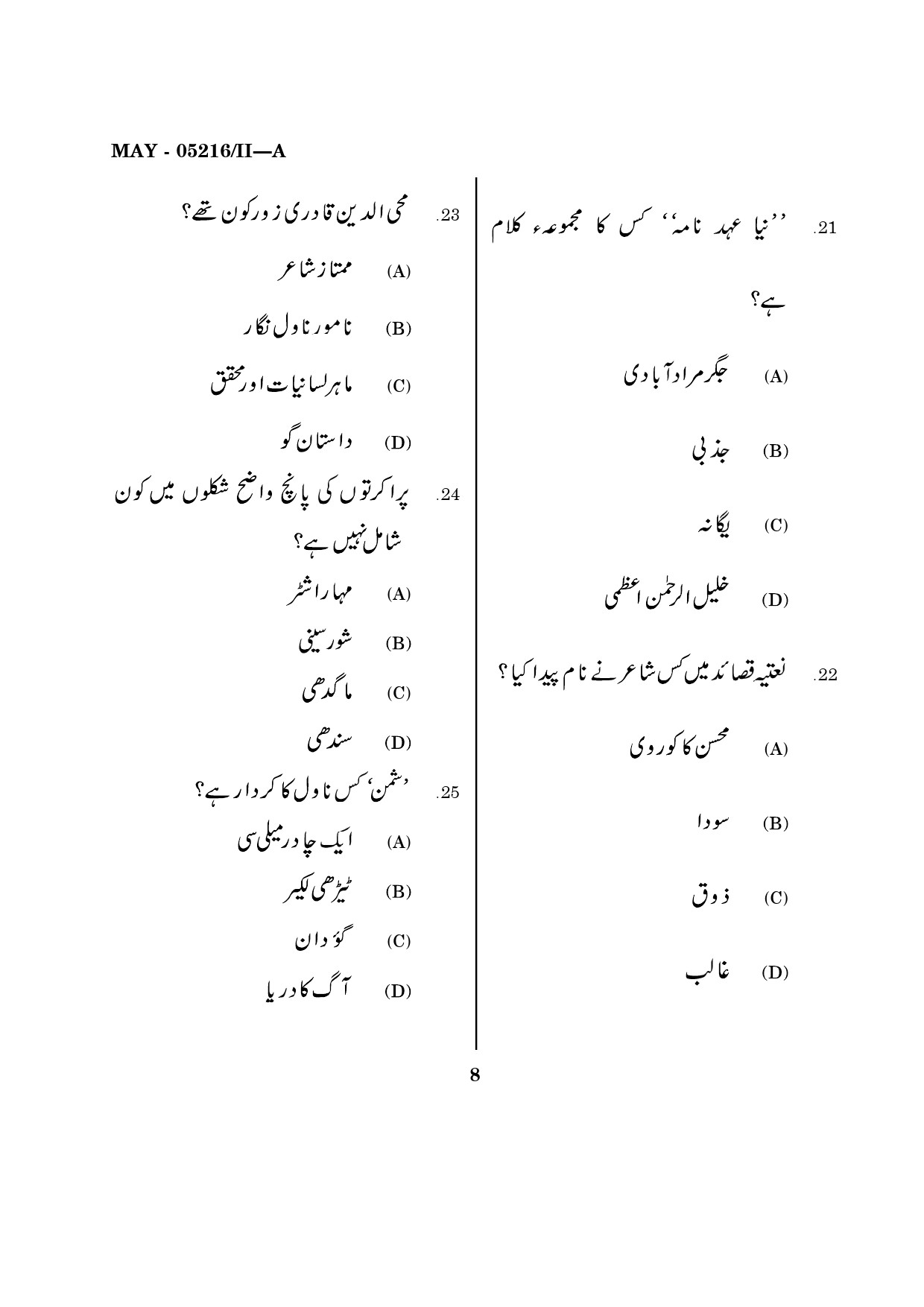 Maharashtra SET Urdu Question Paper II May 2016 6