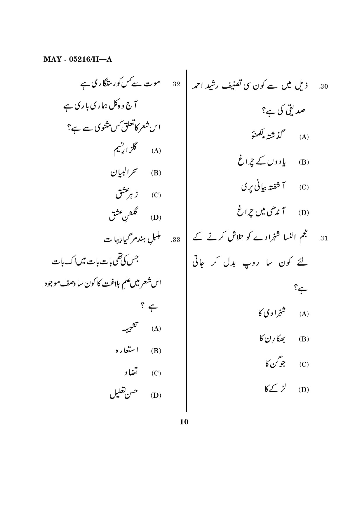 Maharashtra SET Urdu Question Paper II May 2016 8