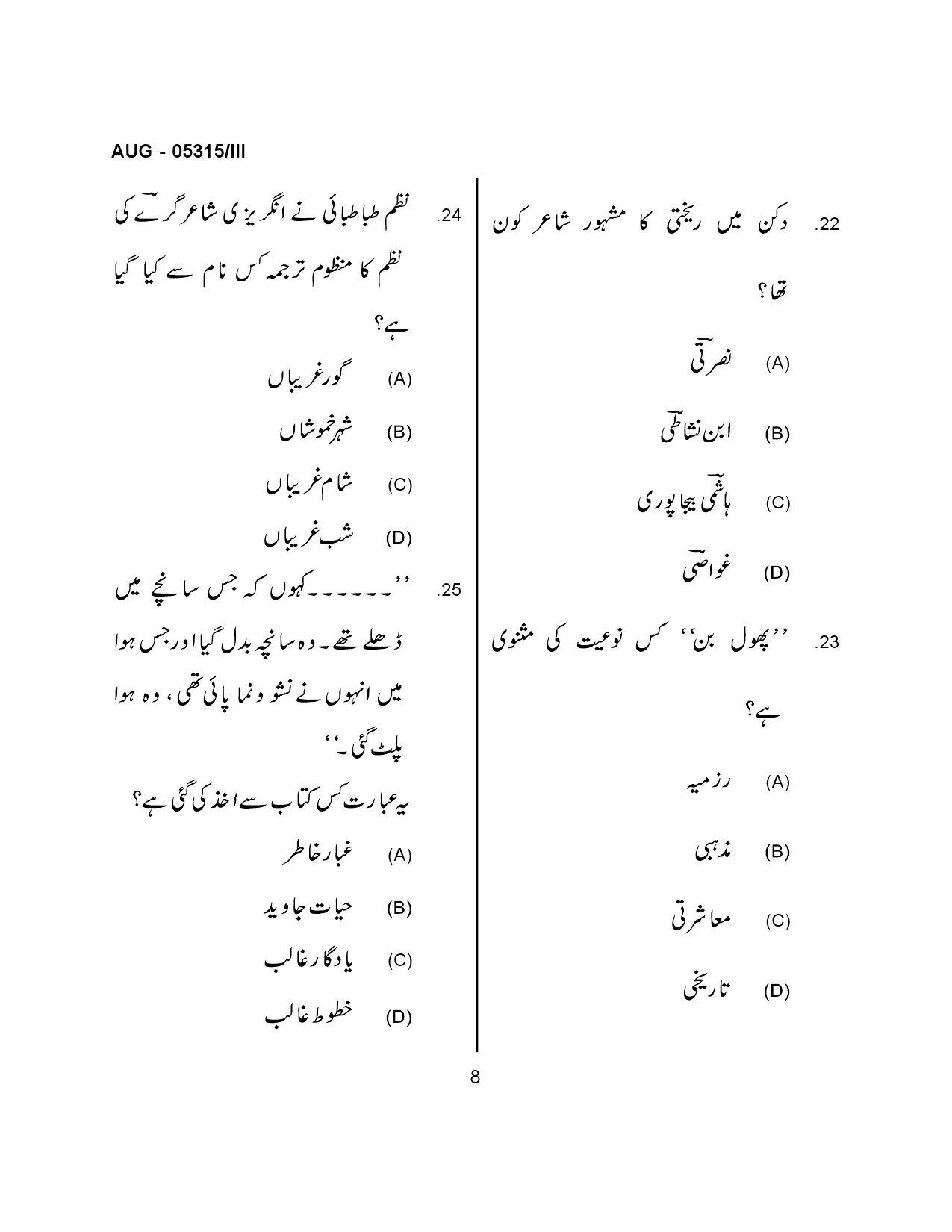 Maharashtra SET Urdu Question Paper III August 2015 6