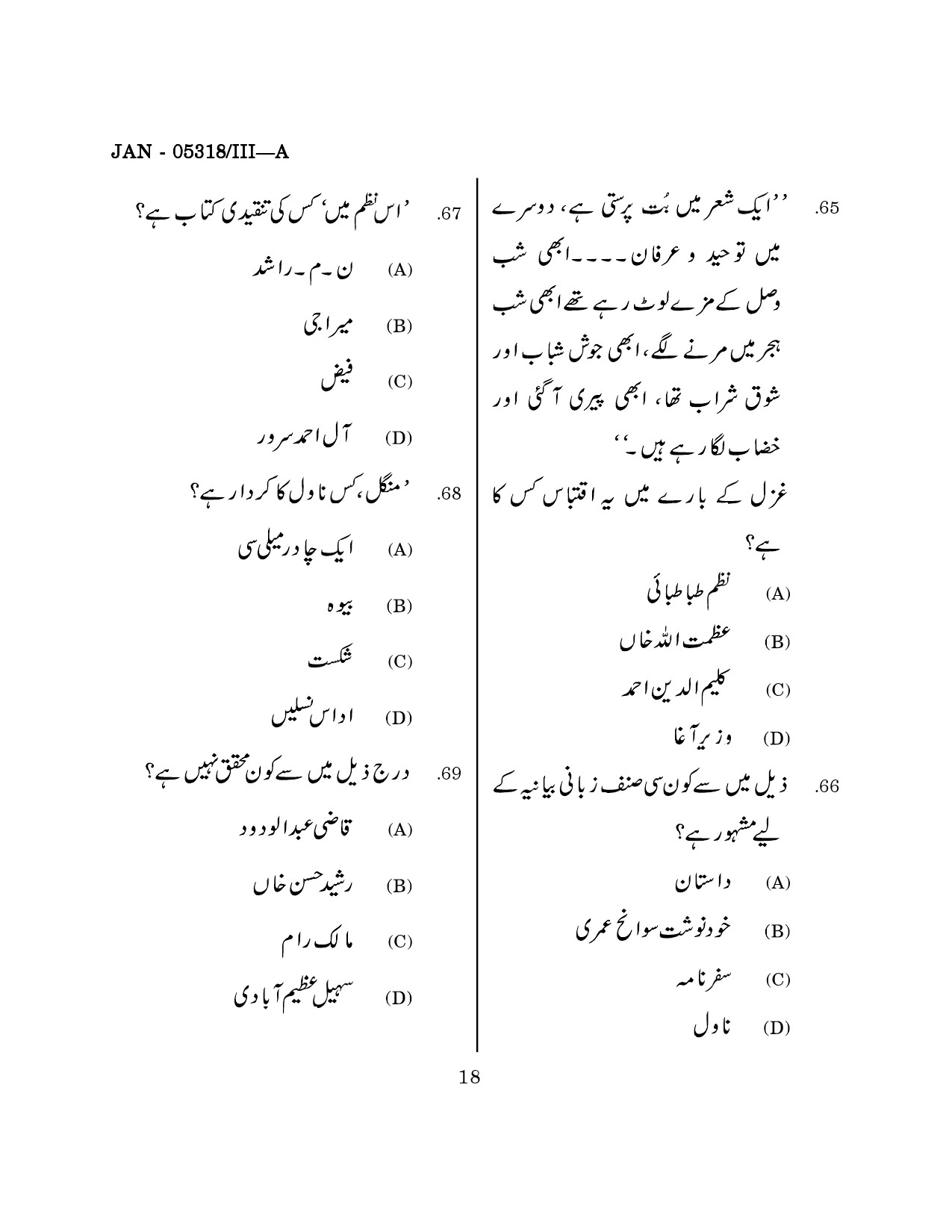 Maharashtra SET Urdu Question Paper III January 2018 17