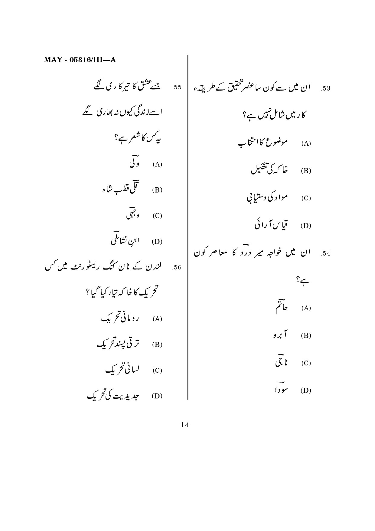 Maharashtra SET Urdu Question Paper III May 2016 12