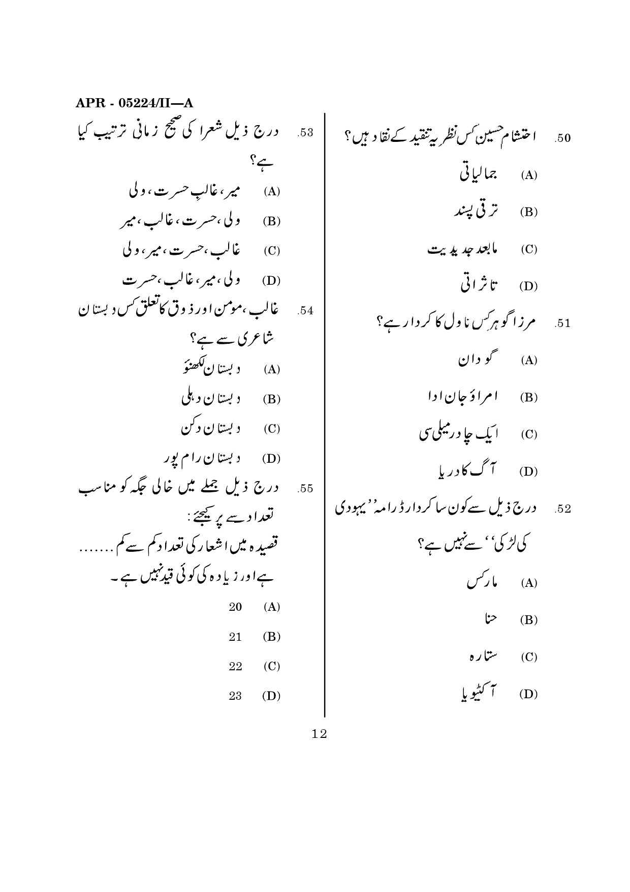 MH SET Urdu Question Paper II April 2024 11