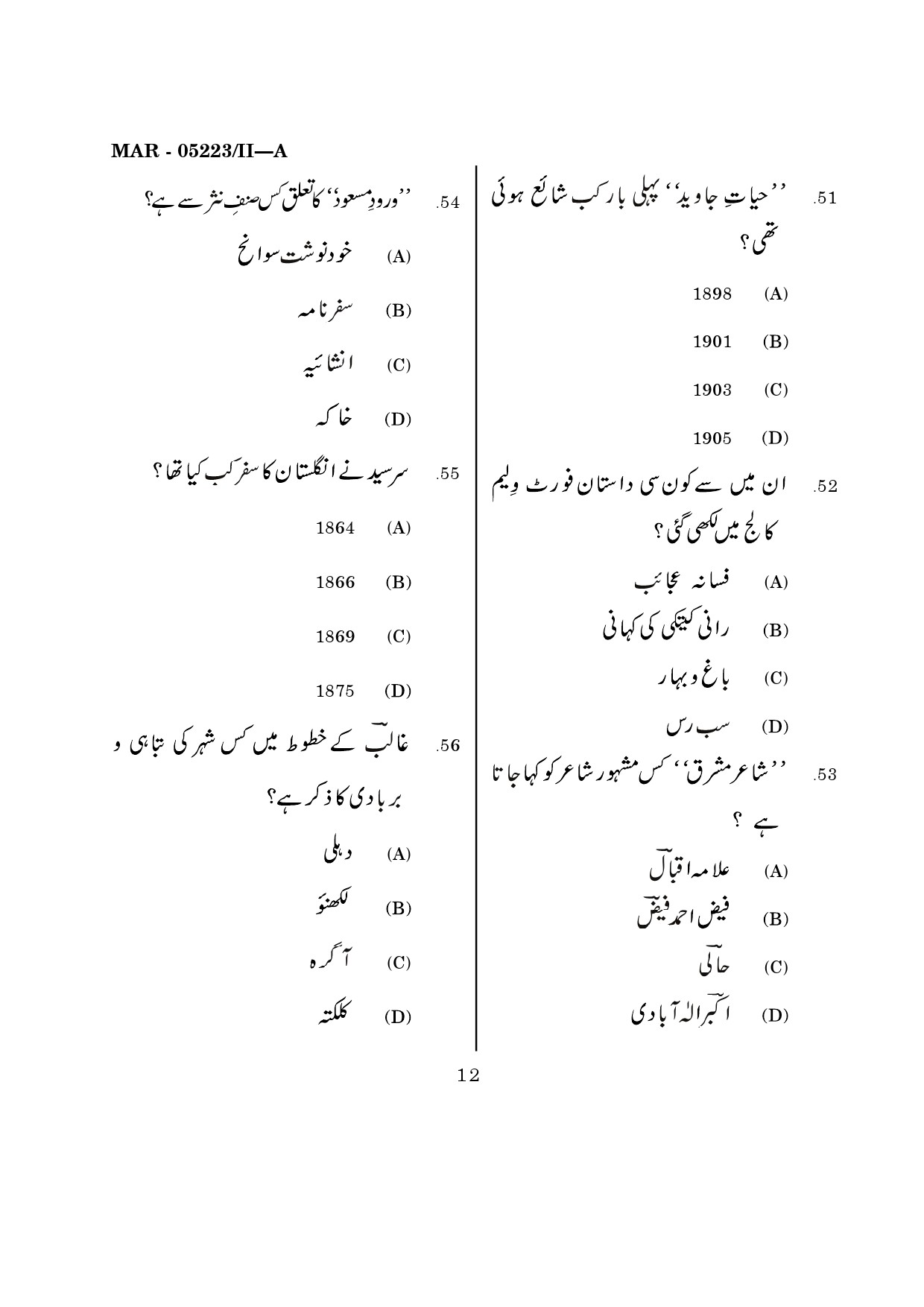 MH SET Urdu Question Paper II March 2023 11