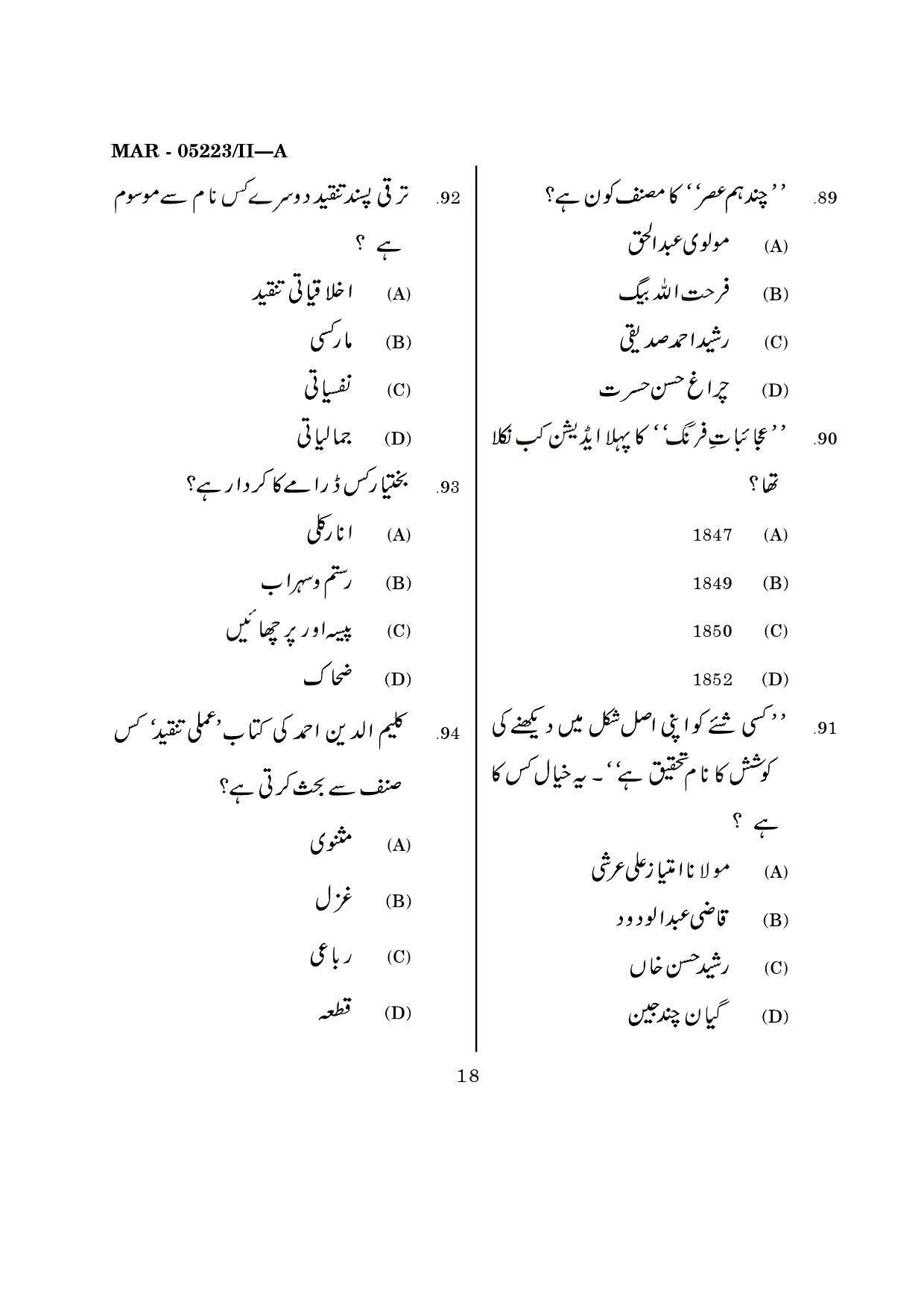 MH SET Urdu Question Paper II March 2023 17