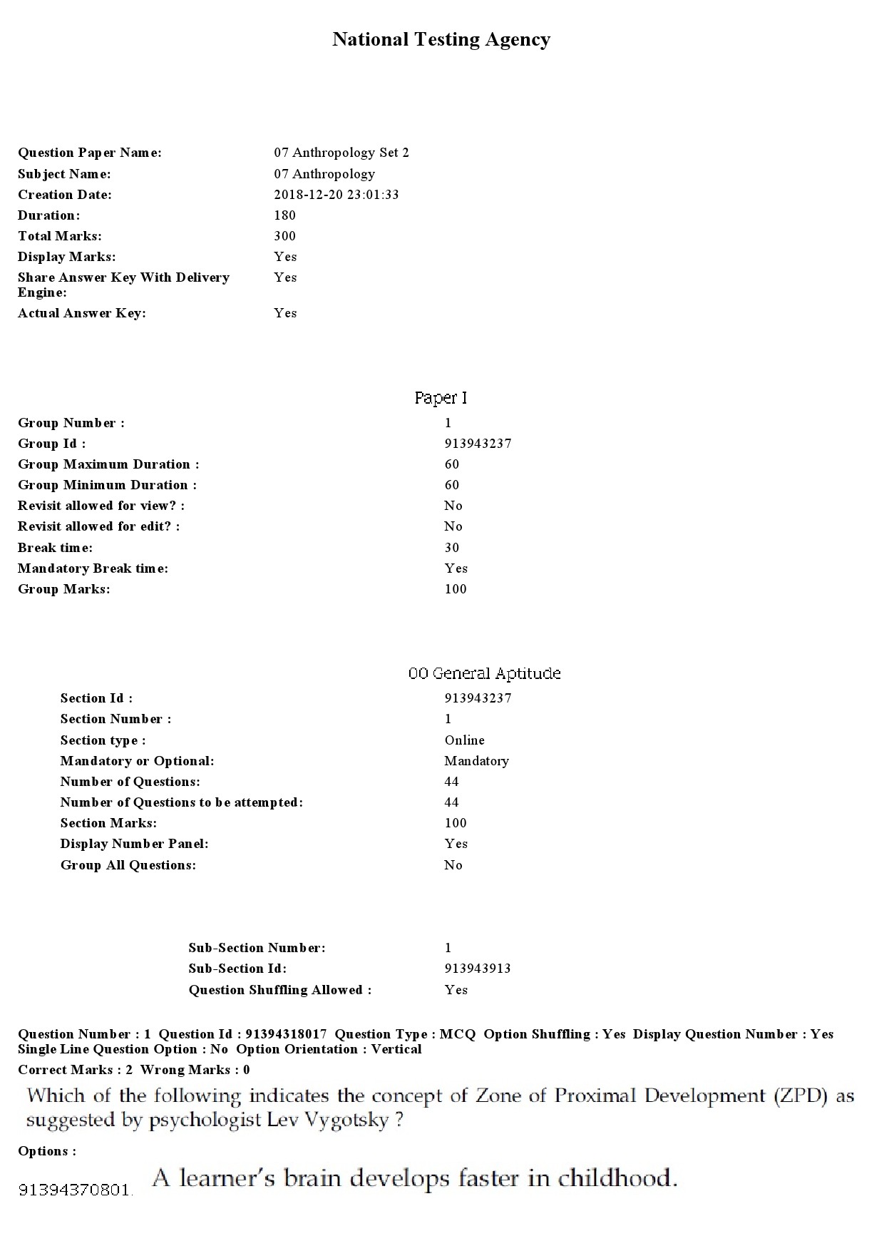 UGC NET Anthropology Question Paper December 2018 1